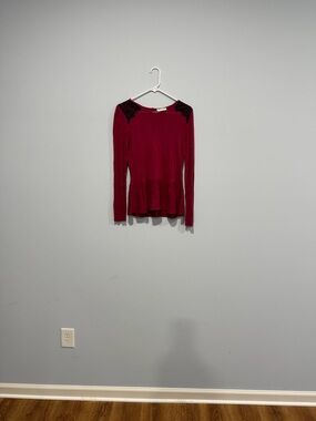 Red sweater with Black Lace Accents